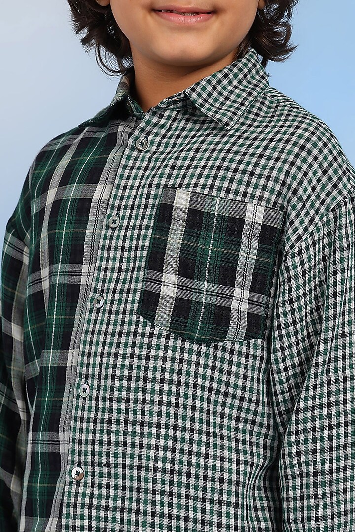 Green Cotton Shirt For Boys by Tribe Kids at Pernia's Pop Up Shop