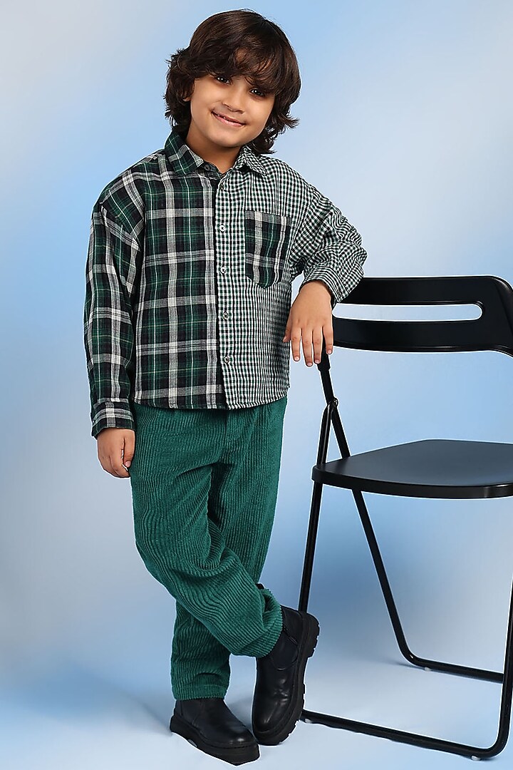 Green Cotton Shirt For Boys by Tribe Kids at Pernia's Pop Up Shop
