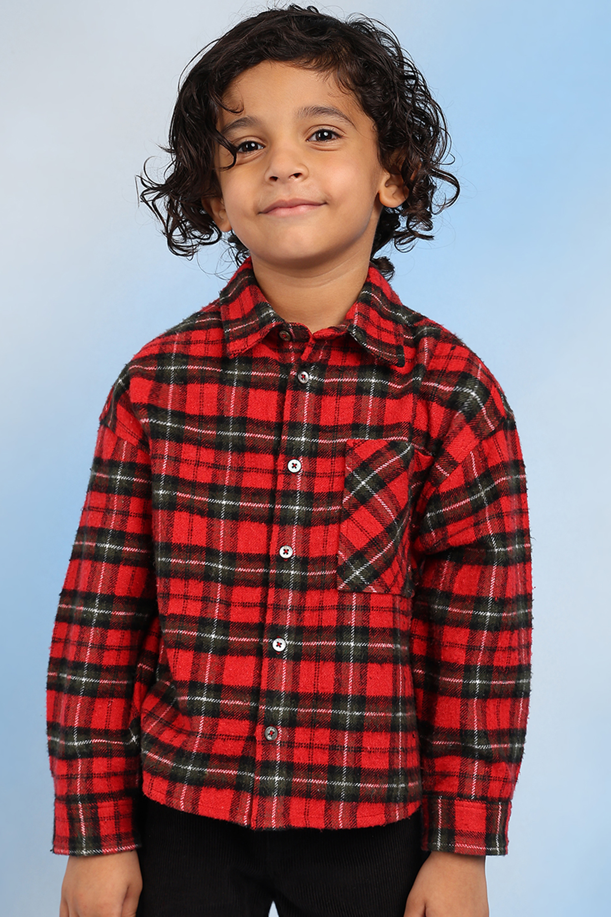Red & Green Cotton Shirt For Boys by Tribe Kids at Pernia's Pop Up Shop