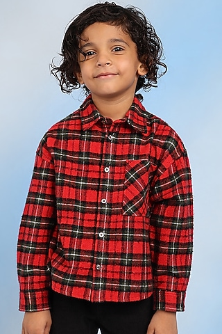 Red & Green Cotton Shirt For Boys by Tribe Kids