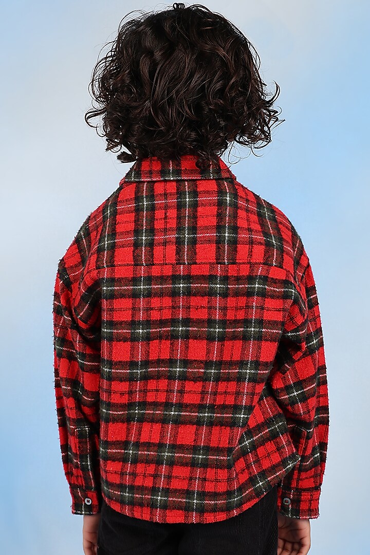 Red & Green Cotton Shirt For Boys by Tribe Kids at Pernia's Pop Up Shop