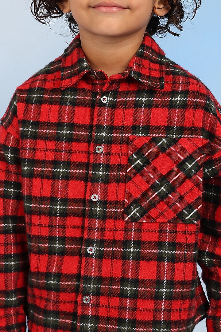 Red & Green Cotton Shirt For Boys by Tribe Kids at Pernia's Pop Up Shop