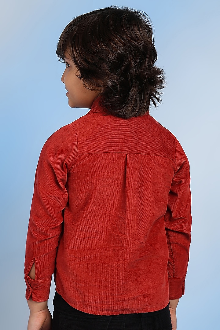 Rust Cotton & Corduroy Shirt For Boys by Tribe Kids at Pernia's Pop Up Shop