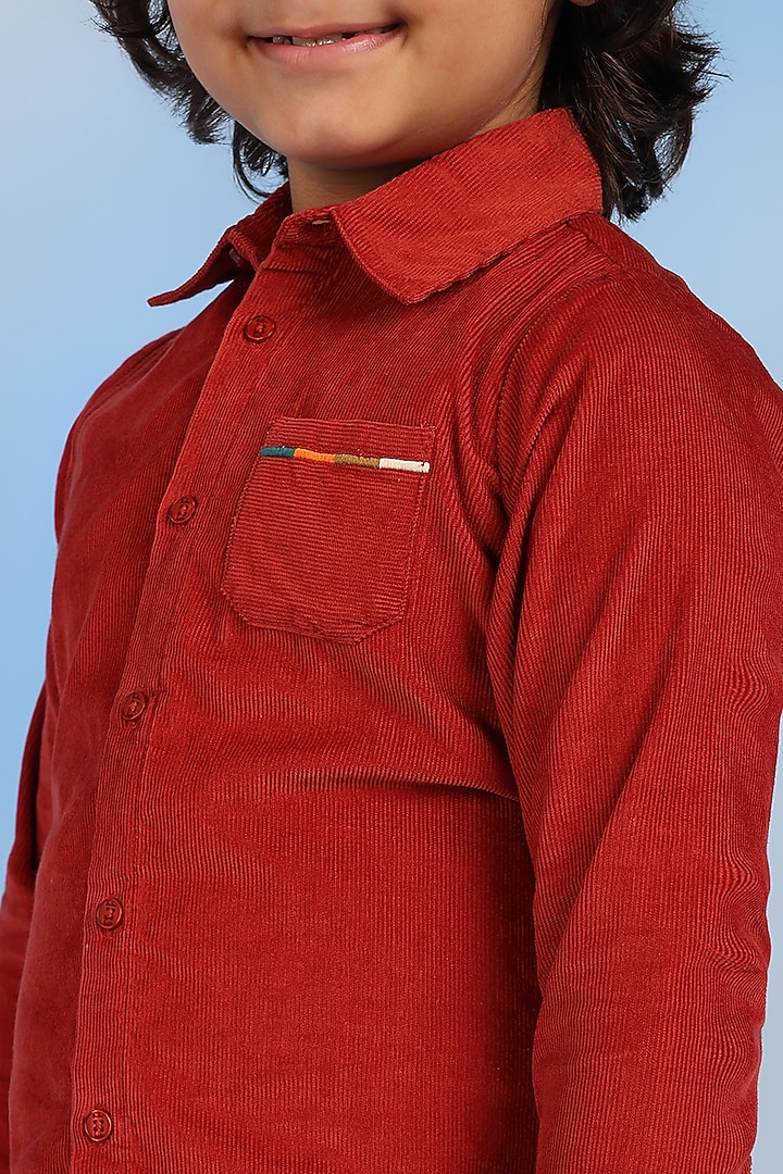 Rust Cotton & Corduroy Shirt For Boys by Tribe Kids at Pernia's Pop Up Shop