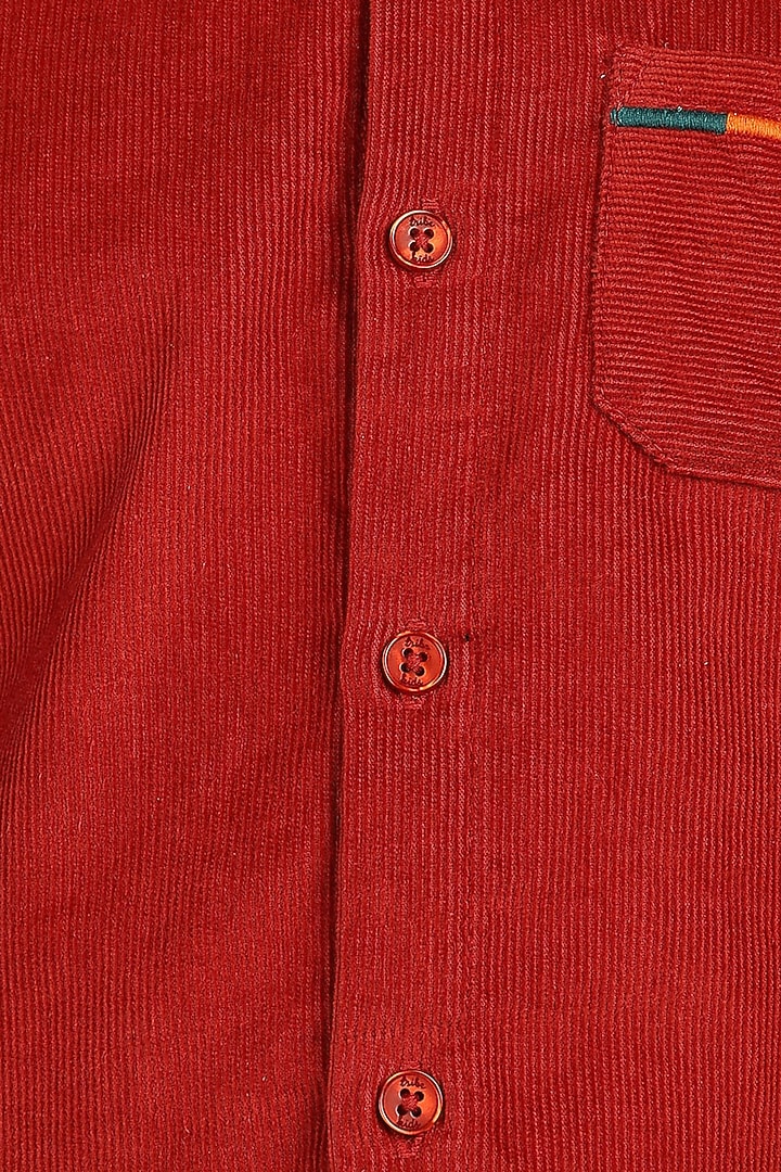 Rust Cotton & Corduroy Shirt For Boys by Tribe Kids at Pernia's Pop Up Shop