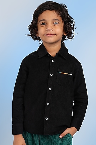 Black Cotton & Corduroy Shirt For Boys by Tribe Kids