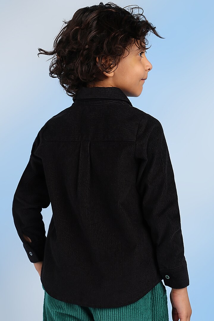 Black Cotton & Corduroy Shirt For Boys by Tribe Kids at Pernia's Pop Up Shop
