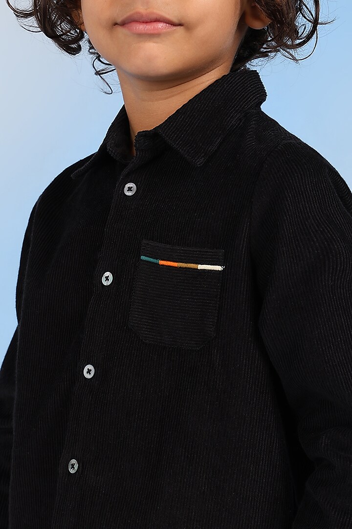 Black Cotton & Corduroy Shirt For Boys by Tribe Kids at Pernia's Pop Up Shop