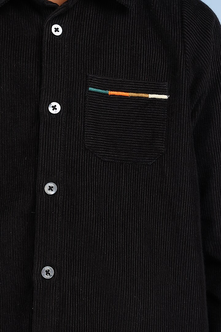 Black Cotton & Corduroy Shirt For Boys by Tribe Kids at Pernia's Pop Up Shop