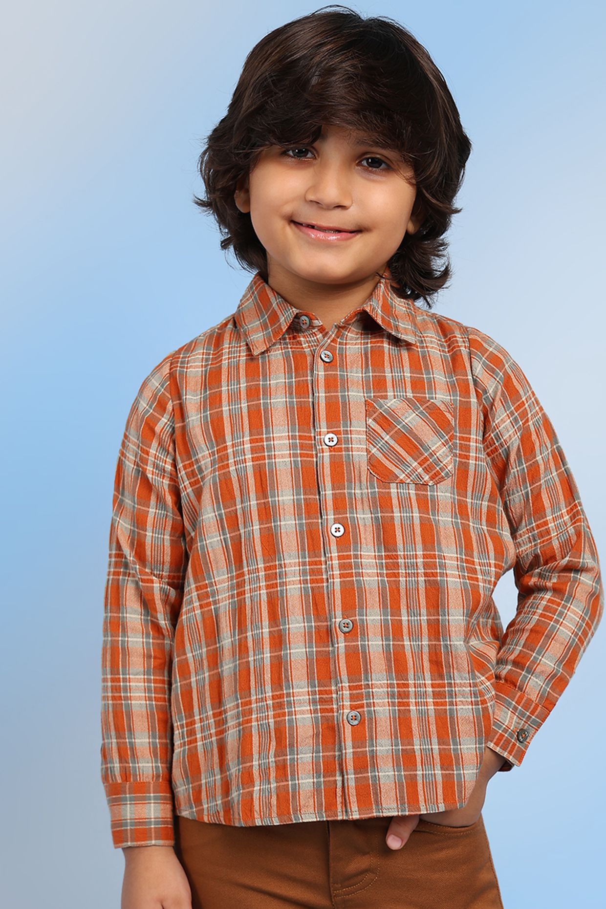 Orange Cotton Shirt For Boys by Tribe Kids at Pernia's Pop Up Shop