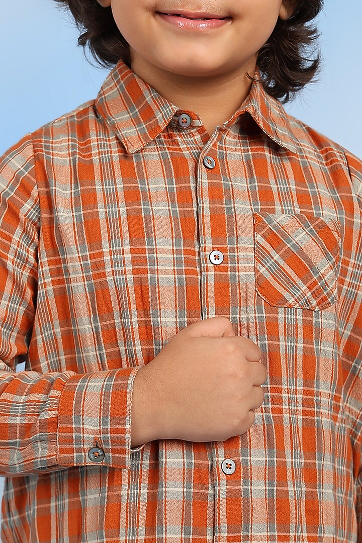 Orange Cotton Shirt For Boys by Tribe Kids at Pernia's Pop Up Shop