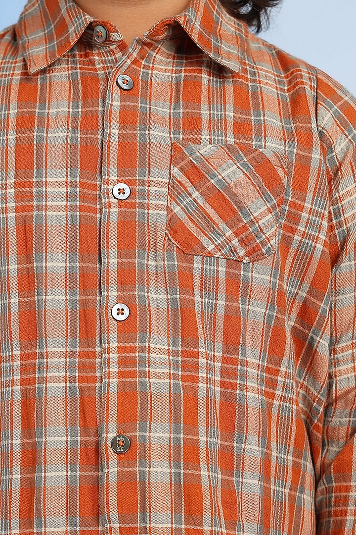 Orange Cotton Shirt For Boys by Tribe Kids at Pernia's Pop Up Shop
