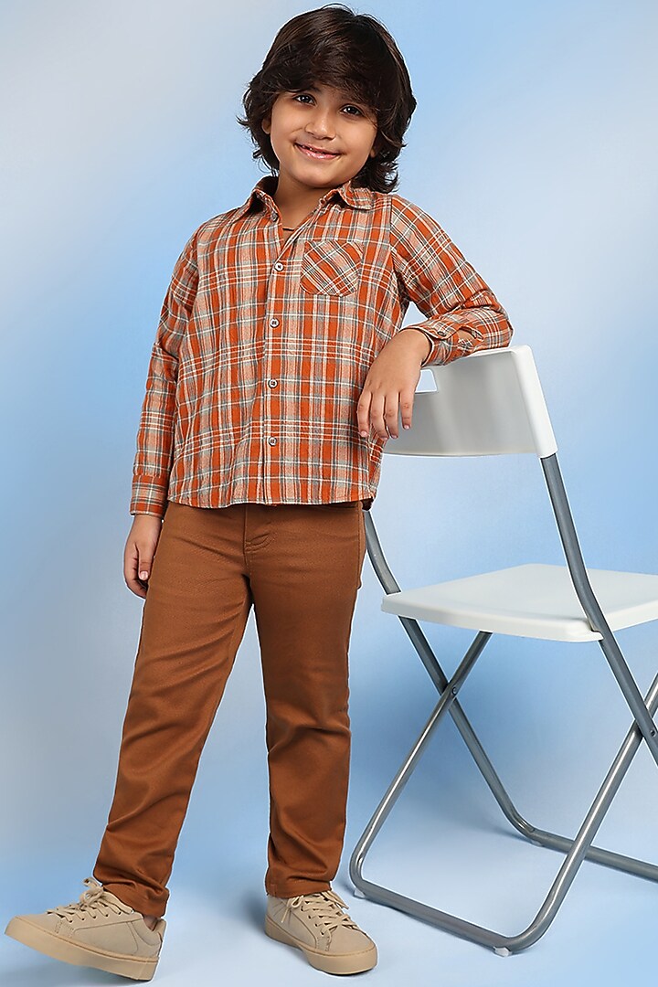 Orange Cotton Shirt For Boys by Tribe Kids at Pernia's Pop Up Shop