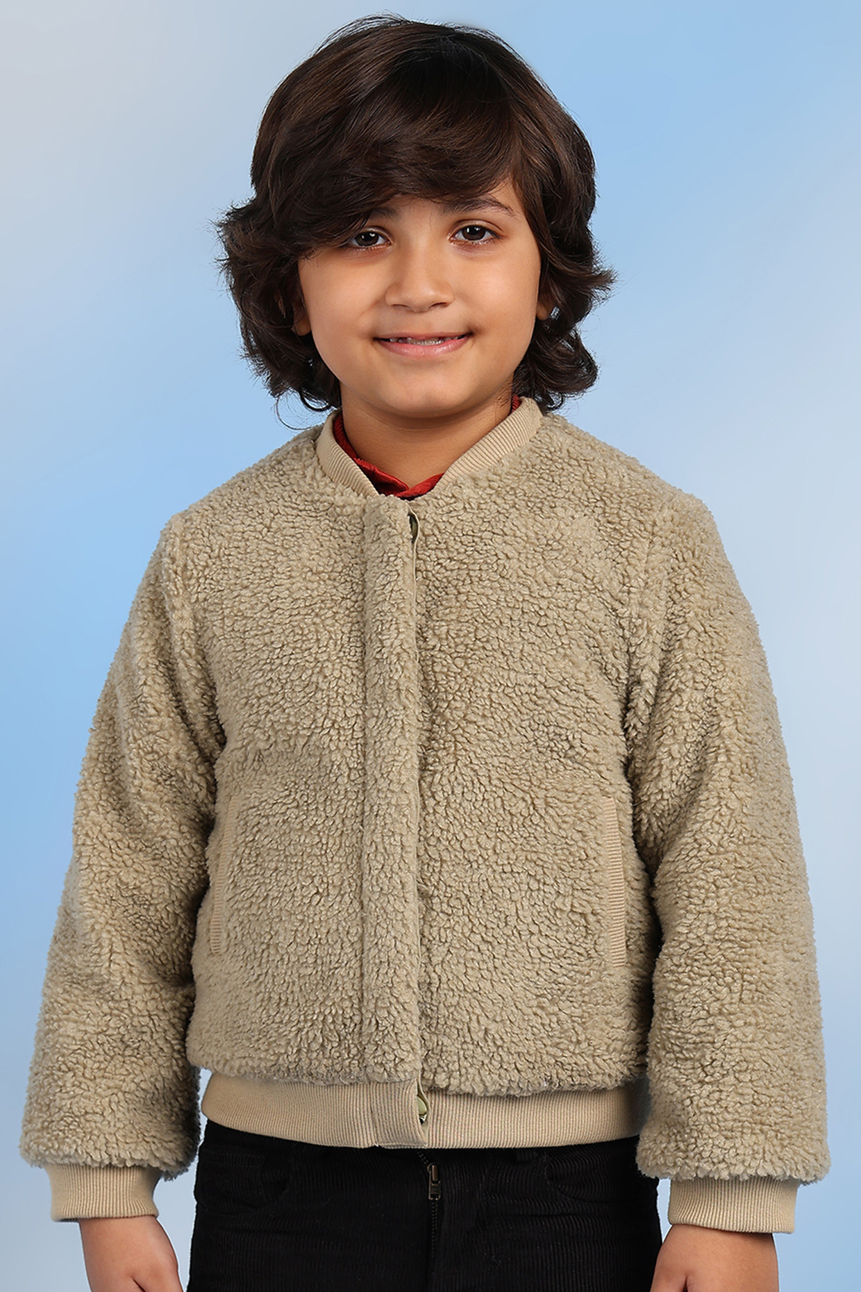 Beige Cotton Jacket For Boys by Tribe Kids at Pernia's Pop Up Shop