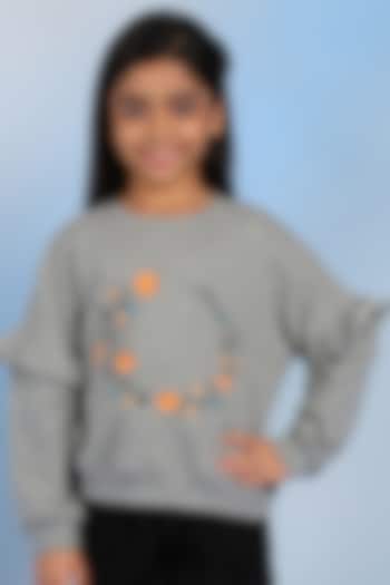 Grey Cotton Embroidered Sweatshirt For Girls by Tribe Kids at Pernia's Pop Up Shop