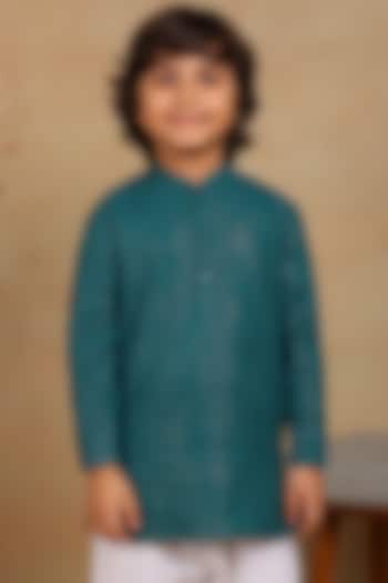 Green Cotton Embroidered Kurta For Boys by Tribe Kids at Pernia's Pop Up Shop