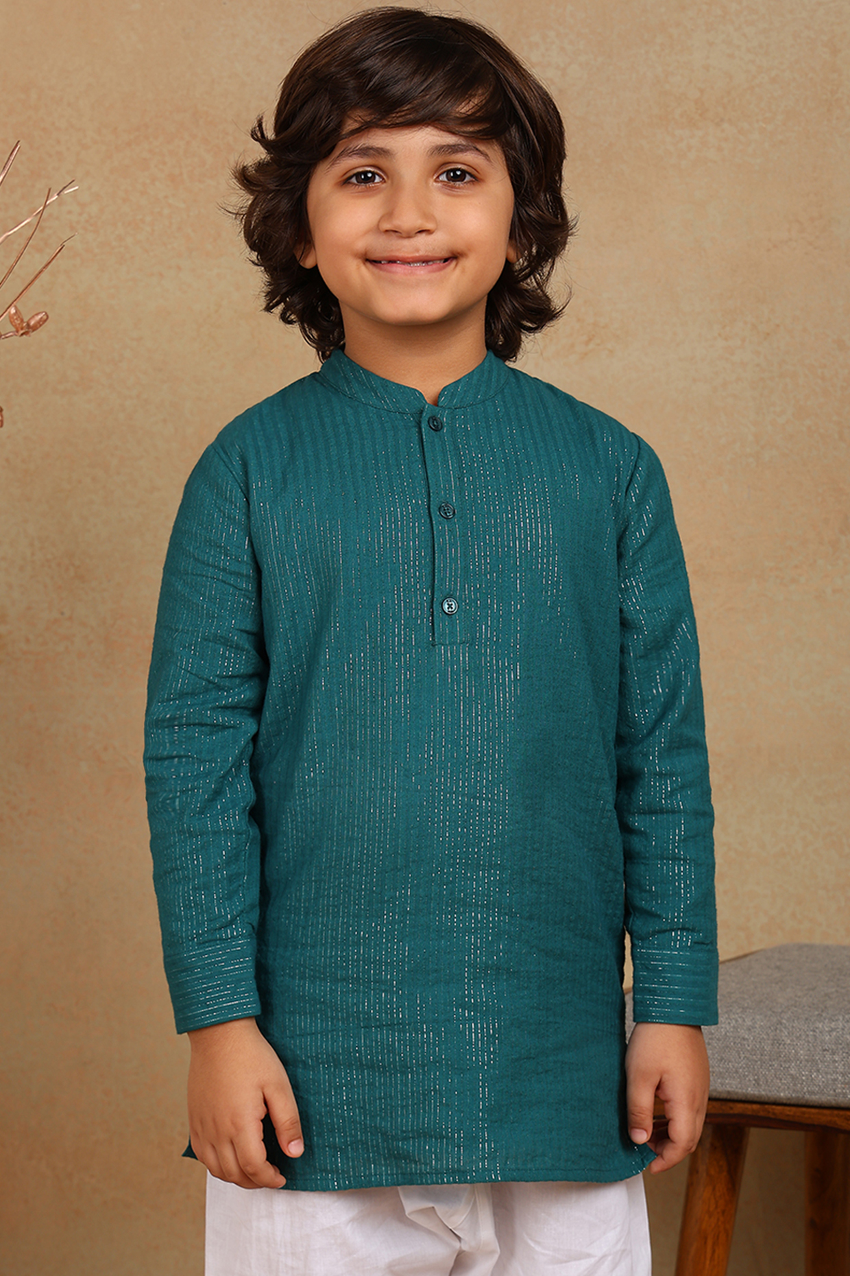 Green Cotton Embroidered Kurta For Boys by Tribe Kids at Pernia's Pop Up Shop