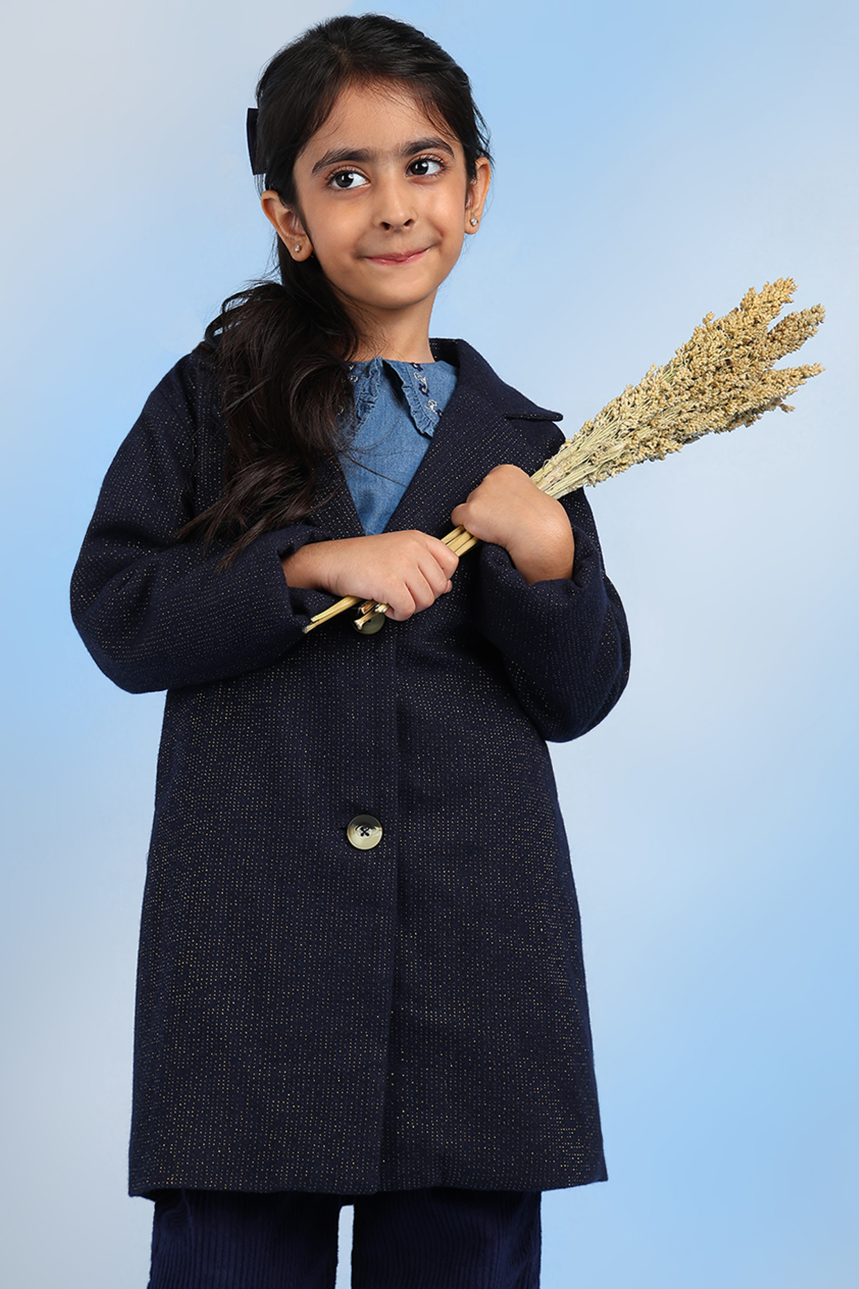 Blue Wool Coat For Girls by Tribe Kids at Pernia's Pop Up Shop