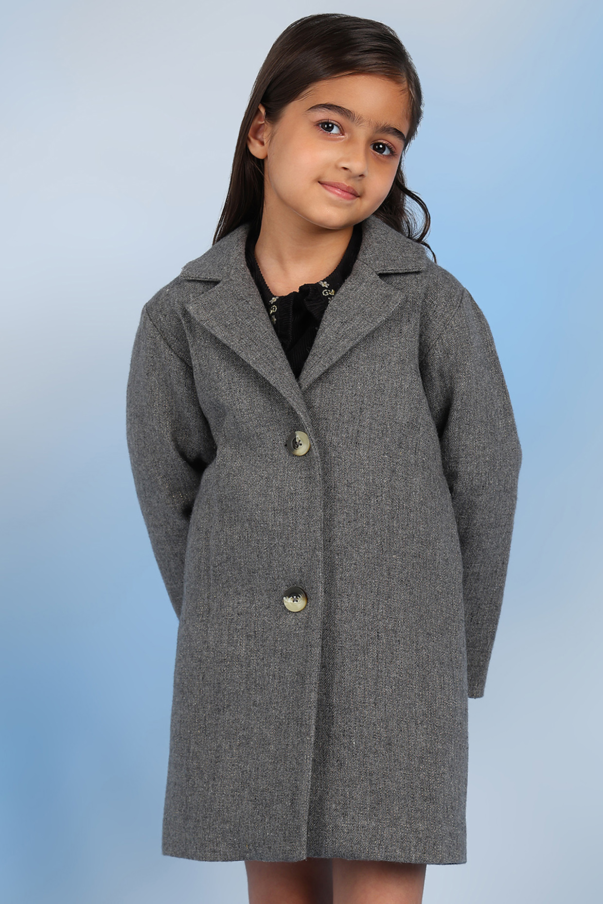 Grey Wool Coat For Girls by Tribe Kids at Pernia's Pop Up Shop