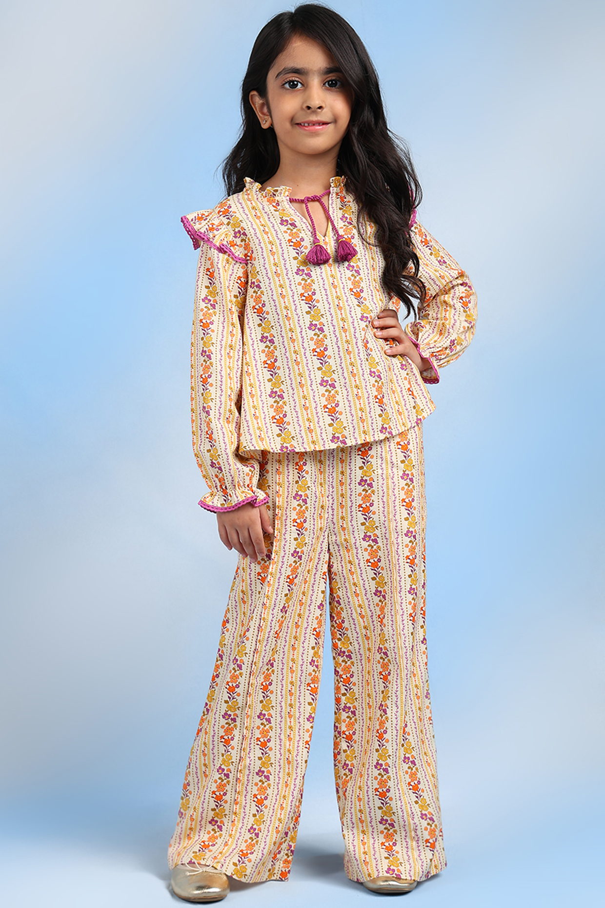 Yellow Cotton Blend Top For Girls by Tribe Kids at Pernia's Pop Up Shop