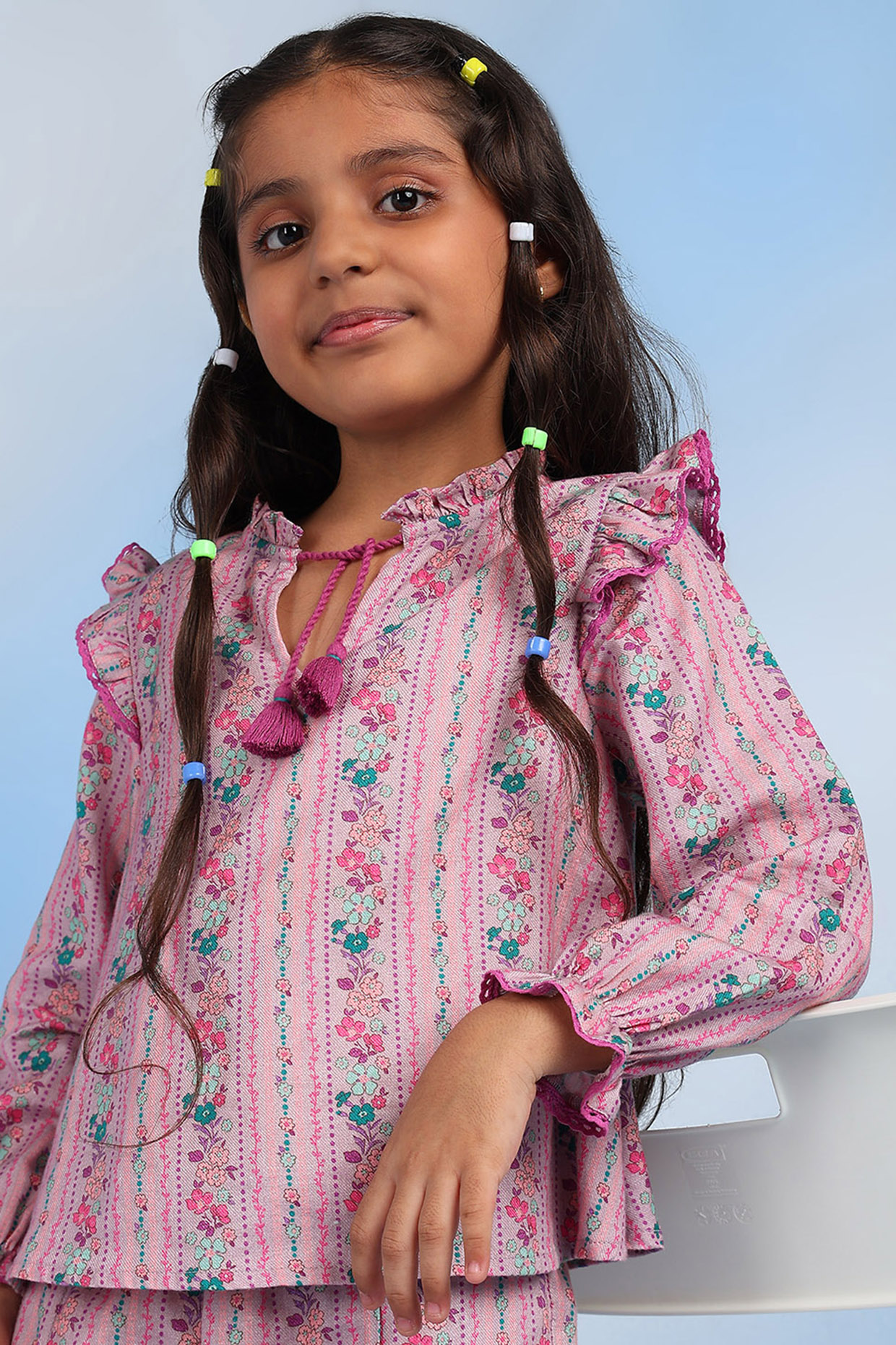Pink Cotton Blend Top For Girls by Tribe Kids at Pernia's Pop Up Shop