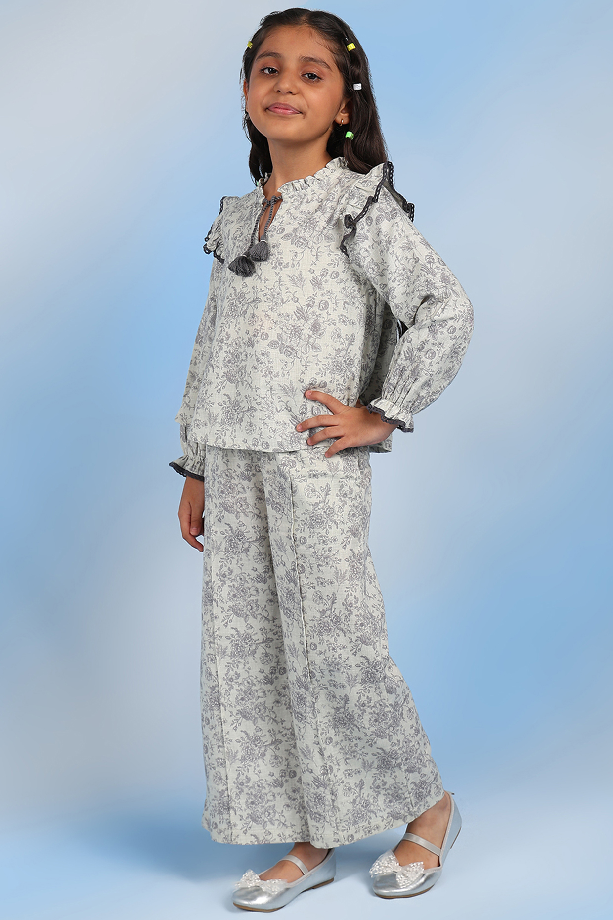 Grey Cotton Blend Top For Girls by Tribe Kids at Pernia's Pop Up Shop