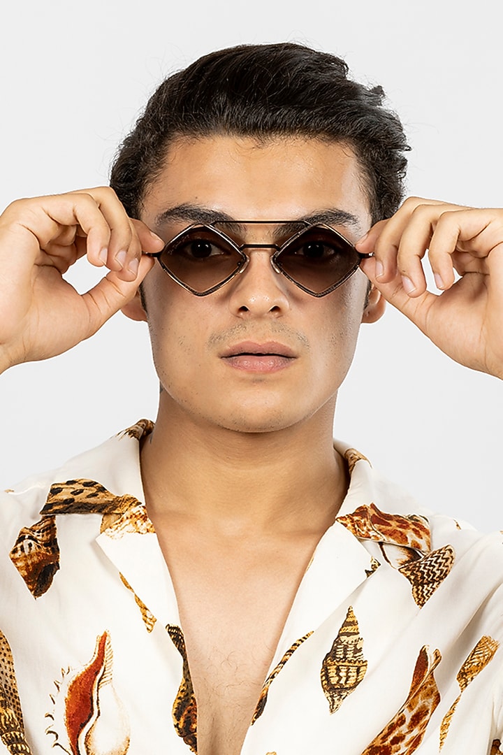 Brown Metal Sunglasses by The Tinted Story at Pernia's Pop Up Shop