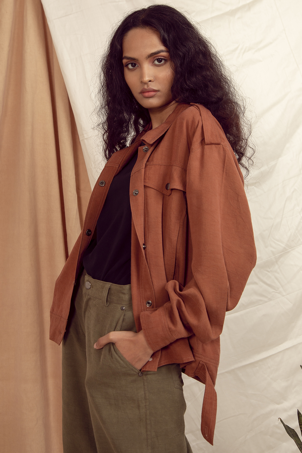 Copper Brown Denim Jacket by The Terra Tribe at Pernia's Pop Up Shop