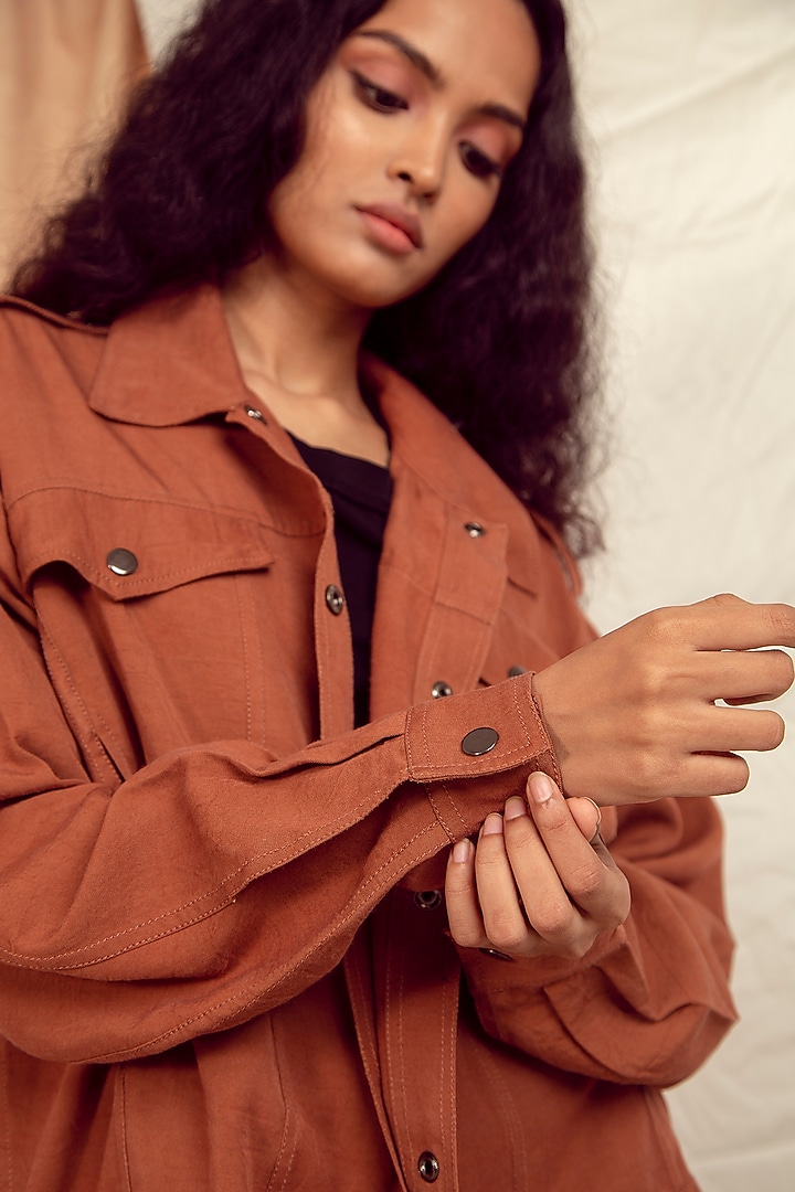Copper Brown Denim Jacket by The Terra Tribe at Pernia's Pop Up Shop