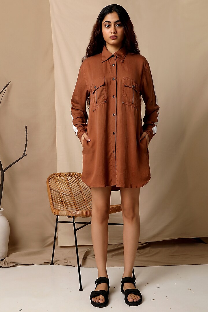 Copper Brown Oversized Shirt Dress by The Terra Tribe