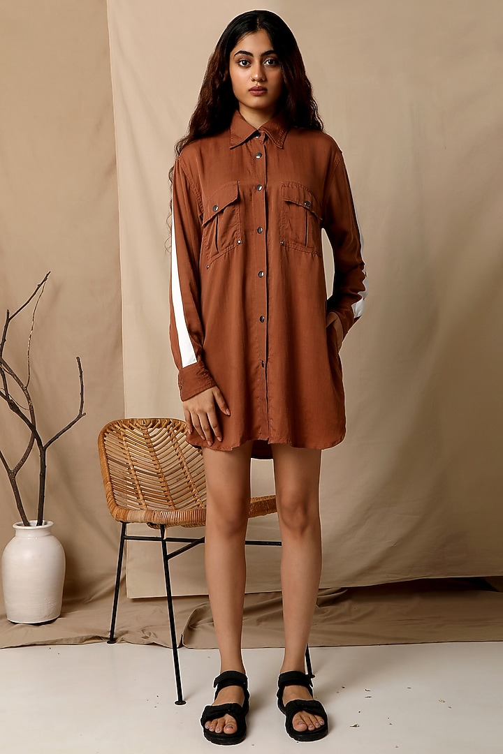 Copper Brown Oversized Shirt Dress Design by The Terra Tribe at Pernia's  Pop Up Shop 2026