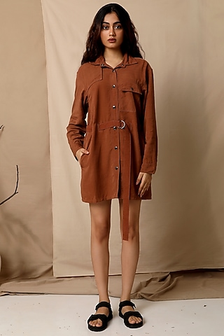 Copper Brown Shirt Dress by The Terra Tribe