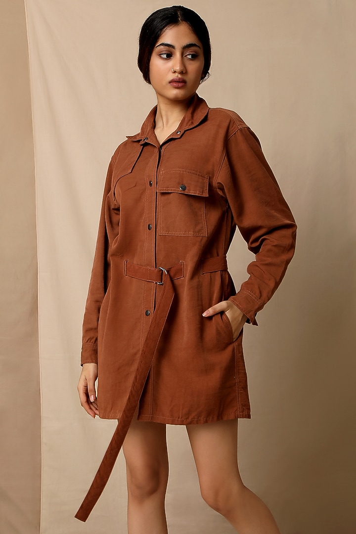 Copper Brown Summer Shirt Dress by The Terra Tribe at Pernia's Pop Up Shop
