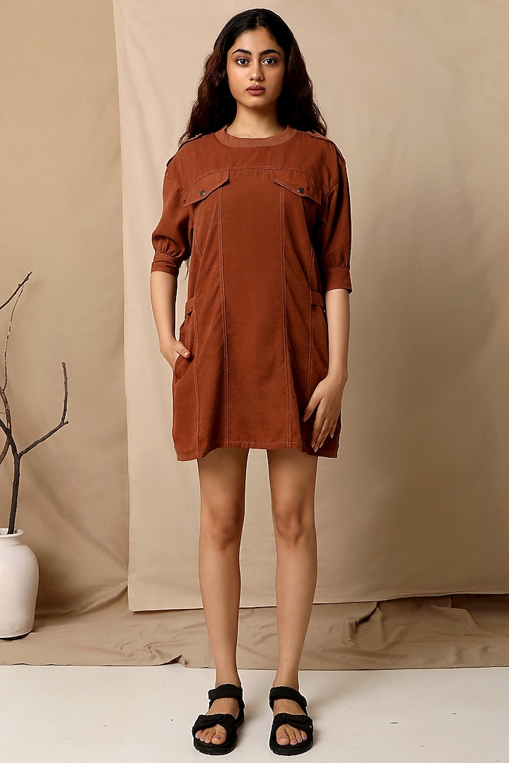 Copper Brown Tencel Twill Dress by The Terra Tribe