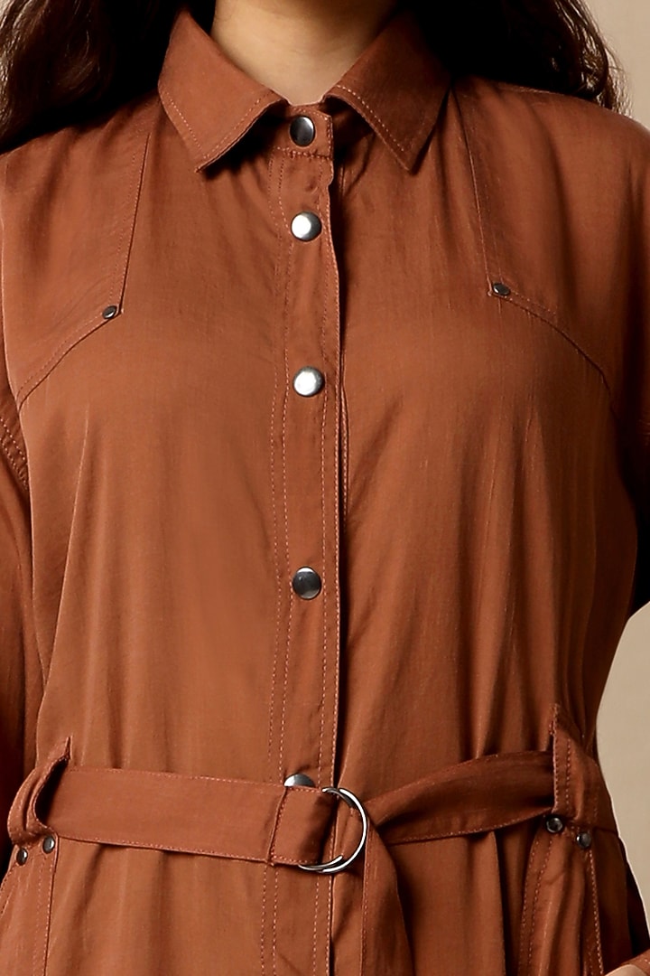 Copper Brown Shirt Summer Dress With Belt by The Terra Tribe at Pernia's Pop Up Shop