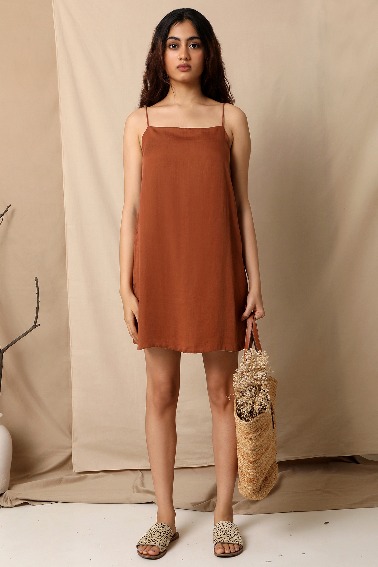 Copper Brown Slip Summer Dress by The Terra Tribe at Pernia's Pop Up Shop