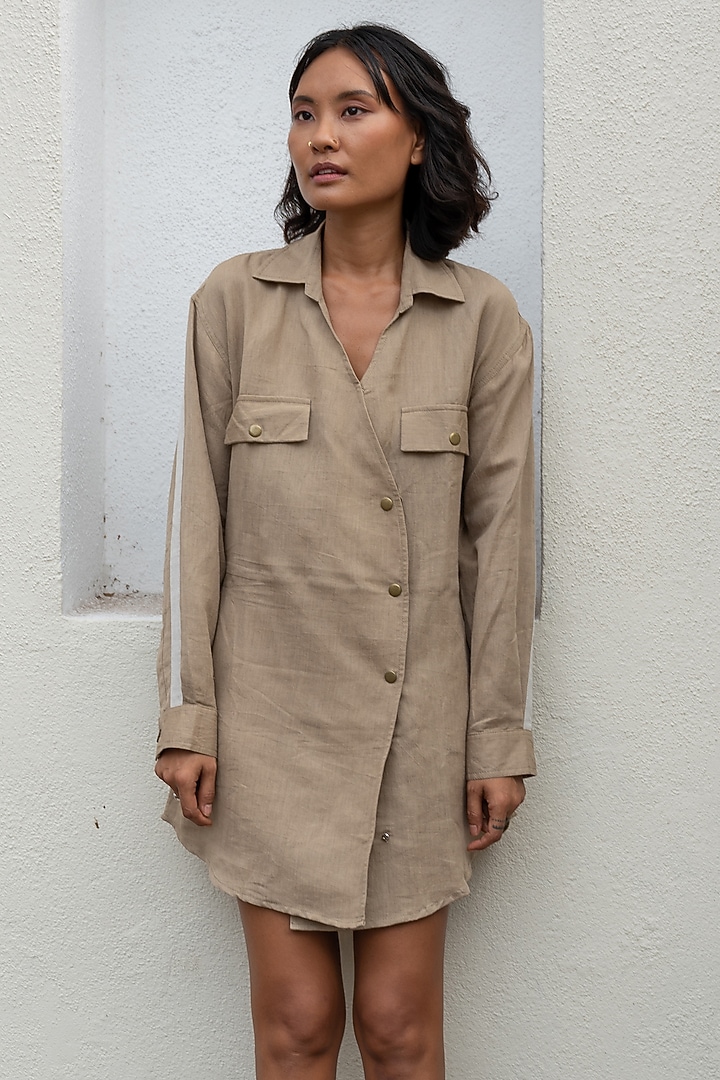 Khaki Cotton Overlap Summer Dress by The Terra Tribe at Pernia's Pop Up Shop