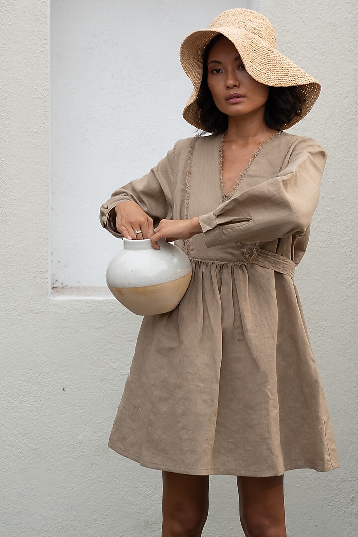 Khaki Organic Cotton Summer Dress by The Terra Tribe at Pernia's Pop Up Shop