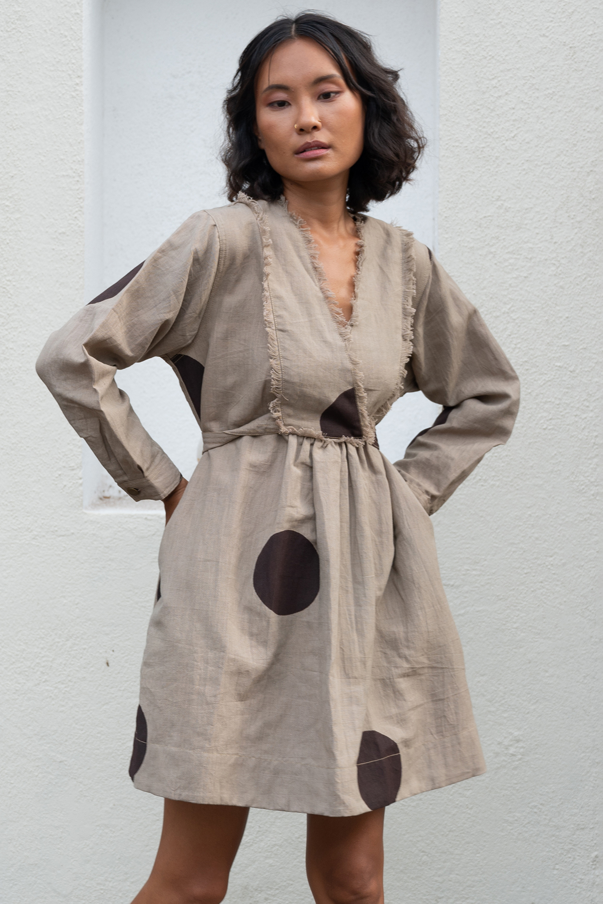 Khaki Organic Cotton Printed Summer Dress by The Terra Tribe at Pernia's Pop Up Shop