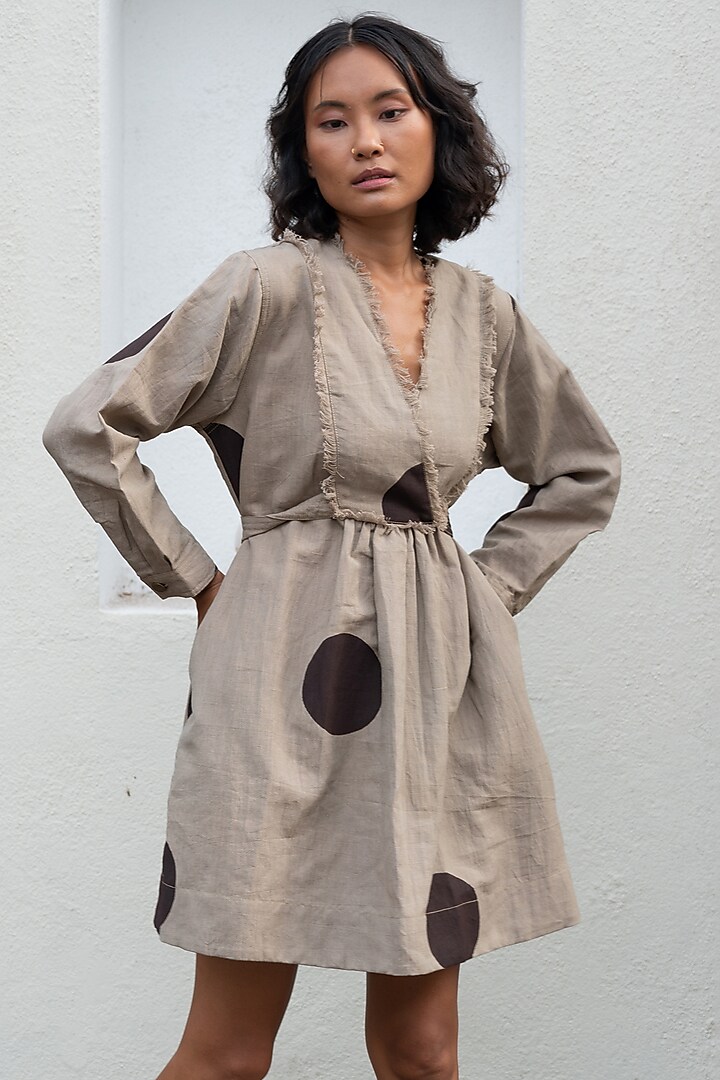 Khaki Organic Cotton Printed Dress by The Terra Tribe