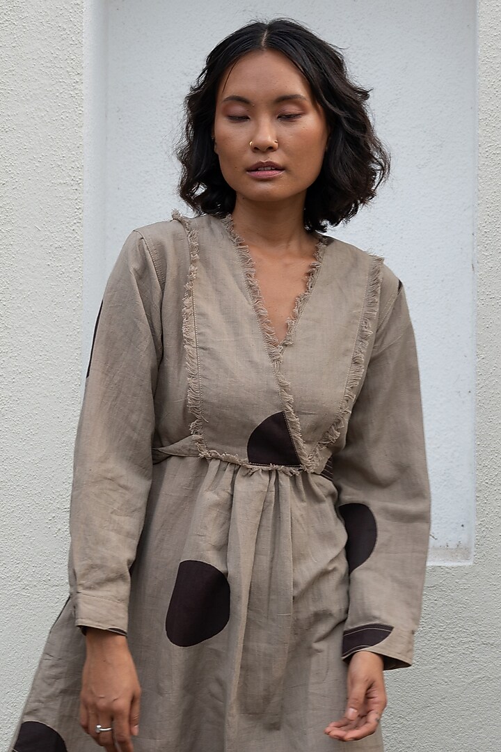 Khaki Organic Cotton Printed Summer Dress by The Terra Tribe at Pernia's Pop Up Shop