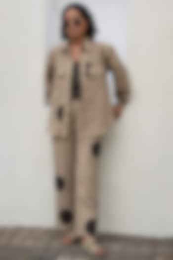 Khaki Handwoven Printed Shirt by The Terra Tribe at Pernia's Pop Up Shop