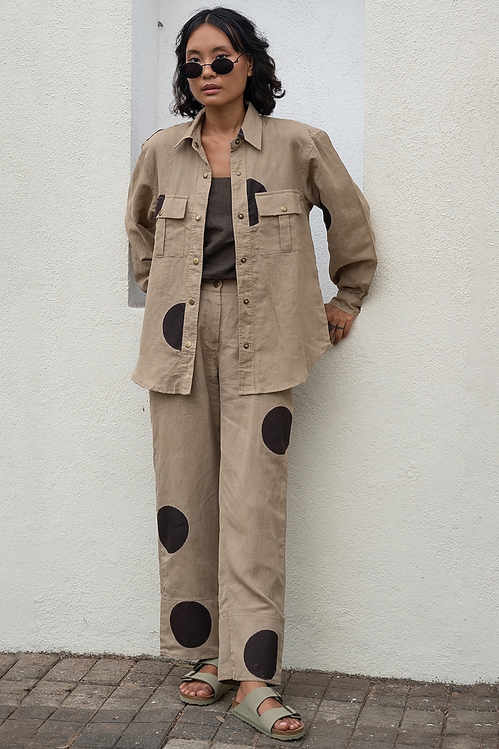 Khaki Handwoven Printed Shirt by The Terra Tribe at Pernia's Pop Up Shop