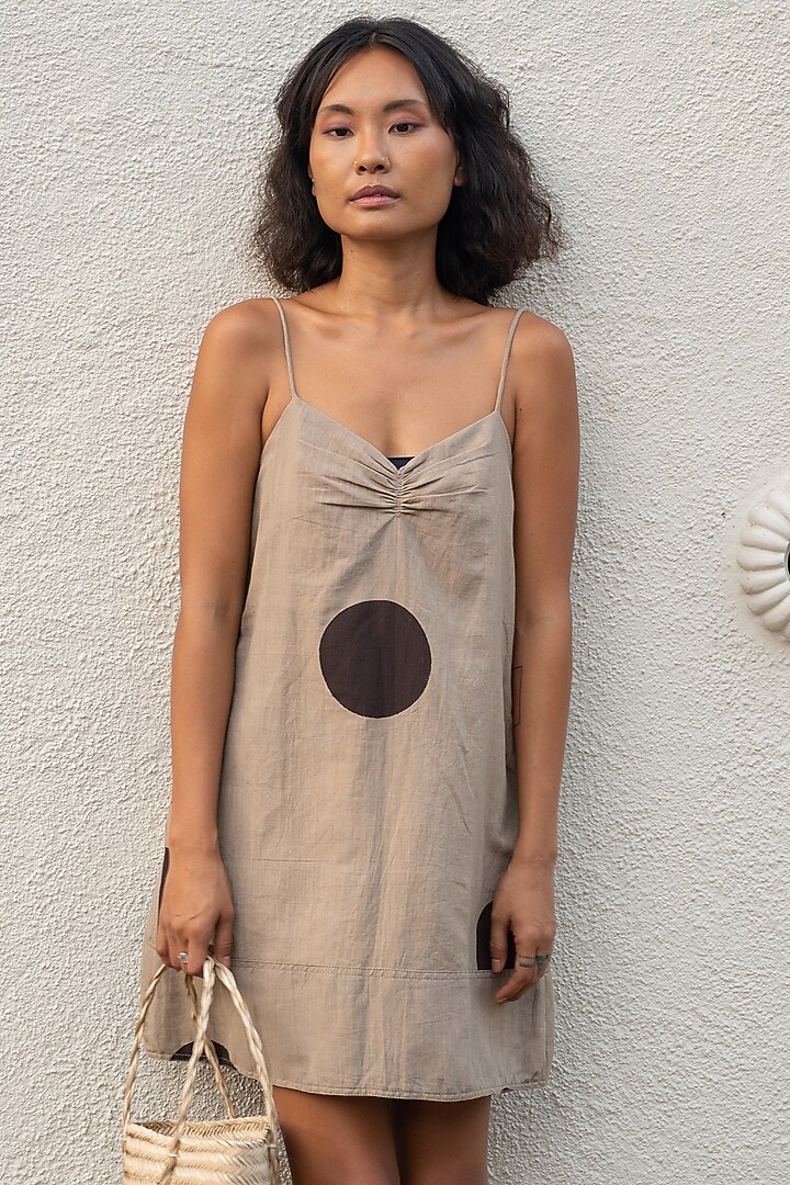Khaki Printed Slip Summer Dress by The Terra Tribe at Pernia's Pop Up Shop