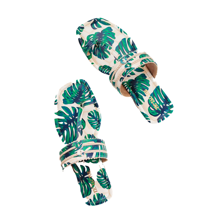 Multi-Colored Sage Tropical Kolhapuri Flats by Tic Tac Toe at Pernia's Pop Up Shop