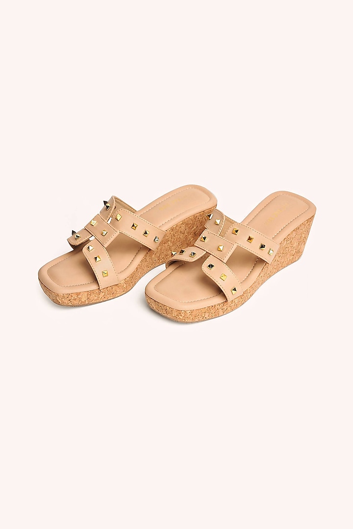 Beige Vegan Leather Wedges by Tic Tac Toe