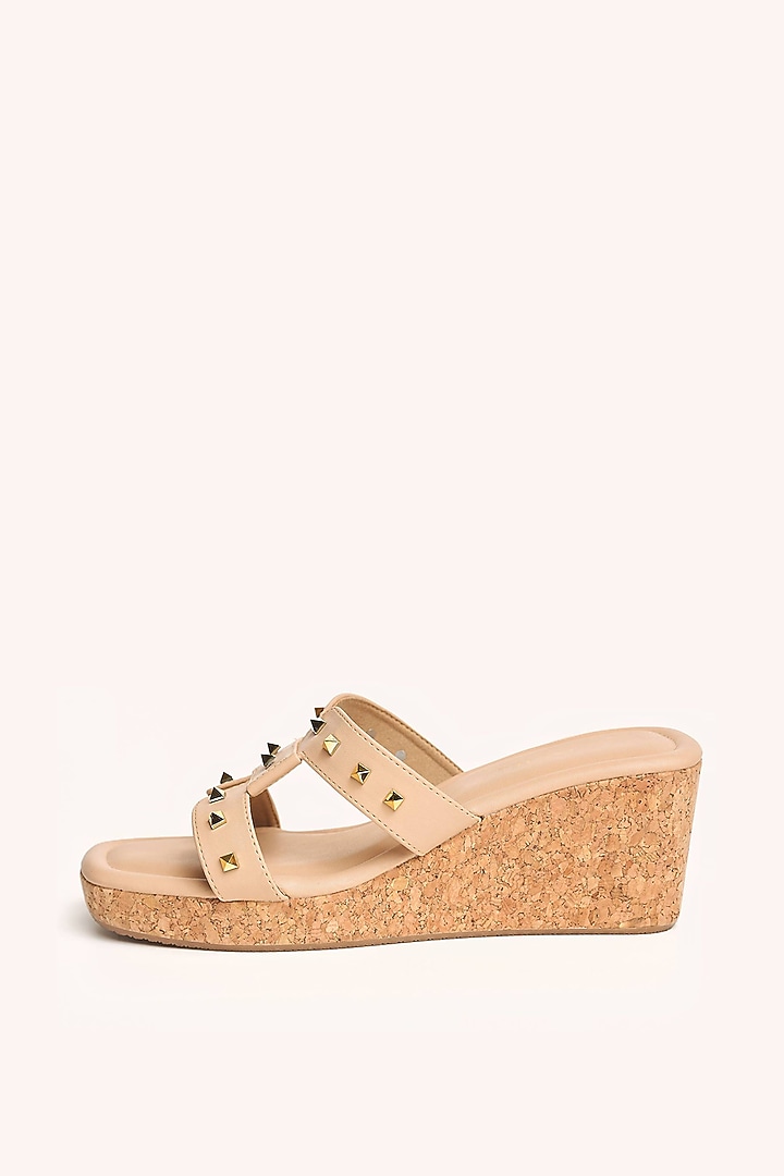 Beige Vegan Leather Wedges by Tic Tac Toe at Pernia's Pop Up Shop