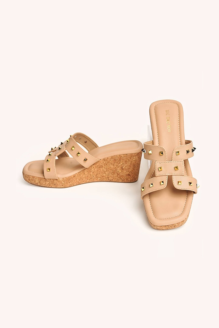 Beige Vegan Leather Wedges by Tic Tac Toe at Pernia's Pop Up Shop
