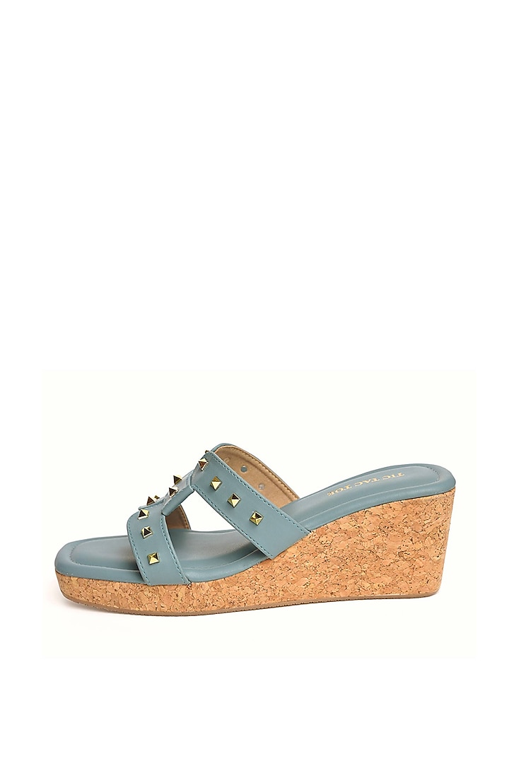 Teal Vegan Leather Wedges by Tic Tac Toe at Pernia's Pop Up Shop