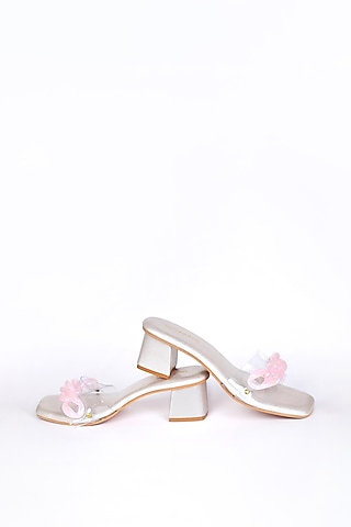 Silver Vegan Leather Sliders by Tic Tac Toe